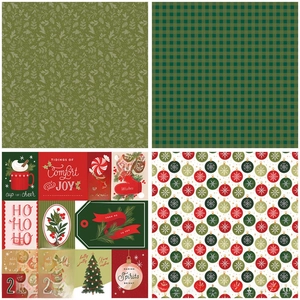 Detailed grid of vintage Christmas scrapbook paper with plaid and holiday patterns