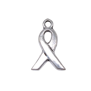 Antique silver ribbon charm pendant in small size for DIY vintage jewelry making