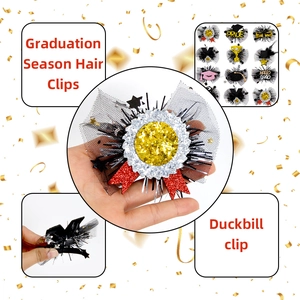 Graduation mini bachelor hat hair clips with sequins and mesh on a duckbill clip