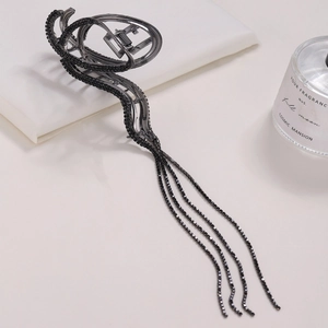 Snake Shaped Hair Claw Clip Zinc Alloy Long Tassel Rhinestone Shark Hairpin Elegant Accessory For Women