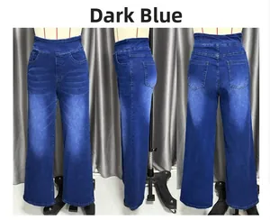 Drei-Wege-Ansicht der tiefblauen High-Waist-Wide-Leg-Jeans mit Washed-Denim-Finish