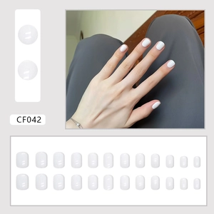 Short square glossy white press-on nails set with 24 pieces for minimalist manicure