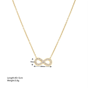 Collier infini en acier titane doré avec cristaux blancs et détails de dimensions