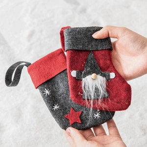 Wool felt Christmas stockings with snowflake and gnome for holiday tree decoration