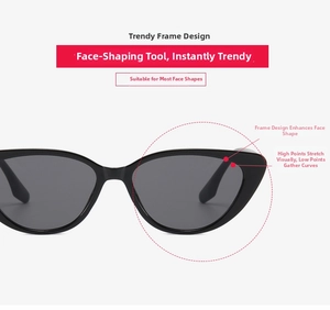 Close-up of black cat-eye sunglasses with polished frames and elegant upswept rim design