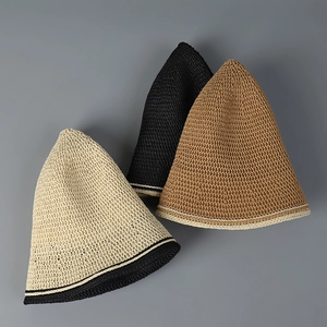 Minimalist hand-woven crochet bucket hats in beige, black and brown stylish breathable set
