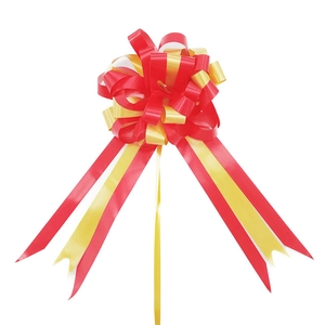 Spherical red and gold ribbon pull bow for gift packaging and wedding decoration