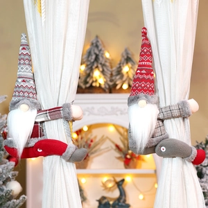Christmas Gnome Curtain Tieback Knitted Fabric Faux Fur Tomte Window Decorative Buckle For Home Holiday Party Decor