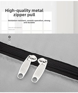 Detail view of durable dual metal zippers on high-density gray Oxford moving bag