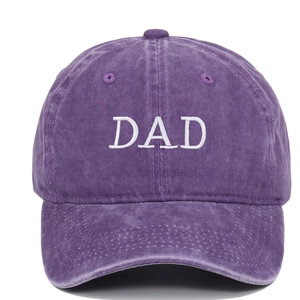 Vintage washed purple cotton baseball cap with white DAD embroidery on the front