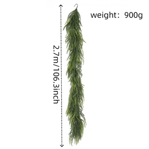 Artificial Norfolk pine garland detail showing 2.7m length and 900g weight specifications