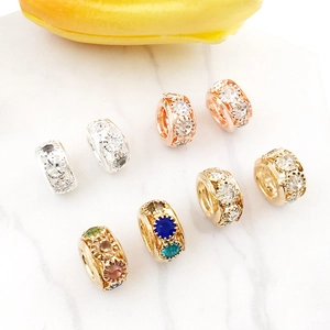 6x10mm rhinestone large hole spacer beads in gold, silver, and rose gold for DIY jewelry