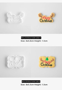Macro shot of Merry Christmas cookie molds and finished cookies with holiday engravings