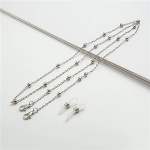 Silver beaded eyeglass chain with lobster clasps and silicone loops for masks