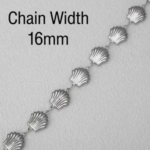 Detailed macro view of 16mm stainless steel shell link chain for DIY jewelry making