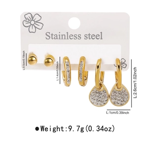 Detailed size specifications for gold stainless steel hoop earrings and water-drop pendants