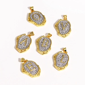 18k gold plated geometric alphabet pendants with pave zircon rhinestones for women