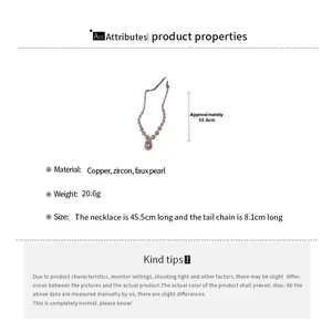 Spécifications du collier de perles plaqué or avec détails de longueur et accents en zircon