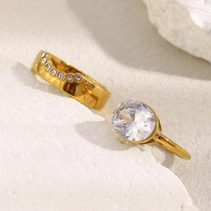 18K gold plated stainless steel stacked rings featuring two oval white zircon stones