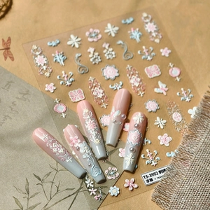 5D Embossed Nail Art Stickers Embroidered Vintage Flower Butterfly Self Adhesive French Manicure Decals For Women
