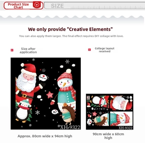 Detail of Christmas wall stickers featuring Santa and Snowman with 80x94cm layout guide
