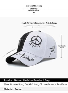 Detail view of cotton baseball cap with 6.5cm brim and adjustable 56-60cm sizing