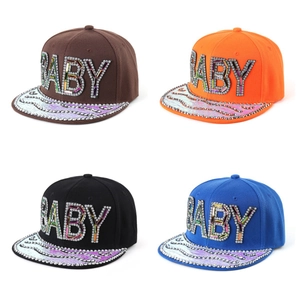 Casquettes de baseball hip-hop avec lettres BABY en cristal, rivets et visière laser, 4 tons