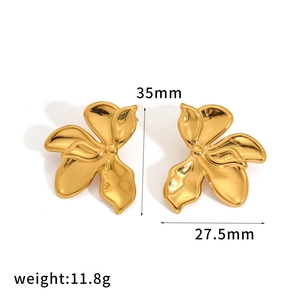 18k gold-plated stainless steel large flower stud earrings, 35mm x 27.5mm, 11.8g