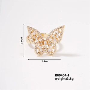Detailed view of butterfly ring with zircon pave stones and size dimensions