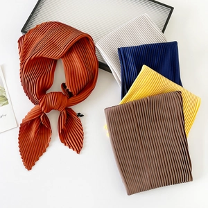 70cm pleated solid color silk scarf collection for women in various stylish earth tones