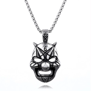 Gothic Viking devil clown mask pendant in vintage silver stainless steel with chain