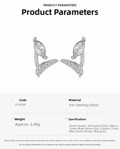 Detail view of 925 sterling silver earrings with marquise-cut 5A cubic zirconia stones