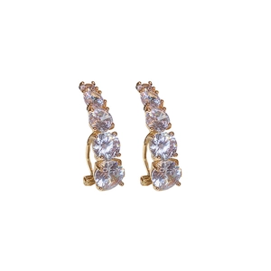 Elegant gold-plated curved stud earrings featuring four graduated round zircon stones