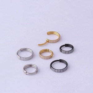 Set of 6 double-row zircon stainless steel hinged rings in gold, silver, and black