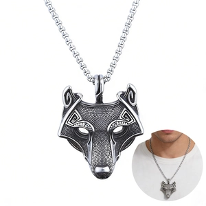 Viking Wolf Head Pendant Necklace Stainless Steel Norse Mythology Amulet Retro Punk Nordic Jewelry For Men