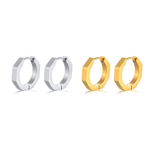 Polished silver and gold octagonal geometric hoop earrings in a minimalist four-piece set