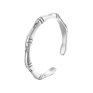 Minimalist silver bamboo design adjustable open ring in high quality polished titanium steel
