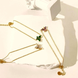 18K gold plated stainless steel butterfly bracelets with colorful zircon stones on stone