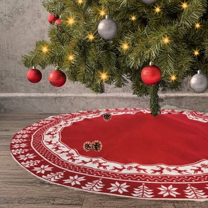 Christmas Tree Skirt Knitted Acrylic Reindeer Snowflake Pattern Large Xmas Tree Base Decor For Holiday Home