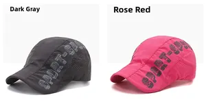 Detail of SPORT letter print and breathable mesh fabric on outdoor summer beret caps