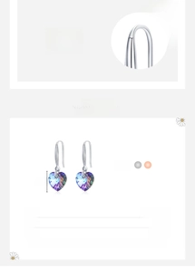Macro shot of 925 sterling silver heart crystal earrings with iridescent purple finish