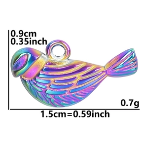 Rainbow stainless steel bird pendant with measurements 1.5x0.9cm and 0.7g weight