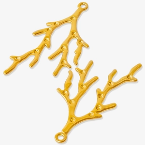 Detailed macro of 304 stainless steel golden tree branch charms for DIY jewelry making