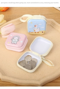 Square tinplate coin purse featuring cute cartoon astronaut and portable wrist strap