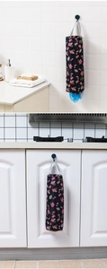 Sacco portaoggetti da cucina a parete con motivi floreali rosa e fenicotteri su tela nera