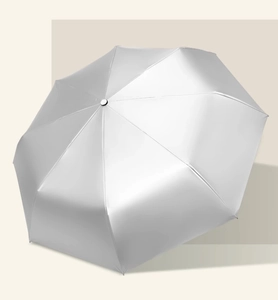 Detail of silver folding umbrella with metallic reflective coating and high gloss finish