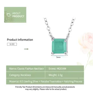 S925 sterling silver necklace with a square Paraiba tourmaline pendant and 5mm gemstone