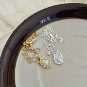 925 Sterling Silver Opal Necklace Dainty Oval Pendant Minimalist Elegant Jewelry Gift For Women