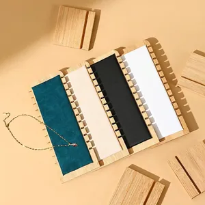 Bamboo wood necklace display stand with multi-color velvet inserts for jewelry shop