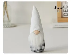 Close-up of Style B Christmas gnome with white snowflake knit hat and checkered body